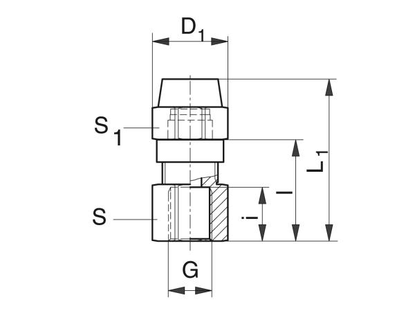 Straight screwed coupling for CU pipe - Lubrication system couplings - Murtfeldt GmbH Kunststoffe - Technische Zeichnung 1
