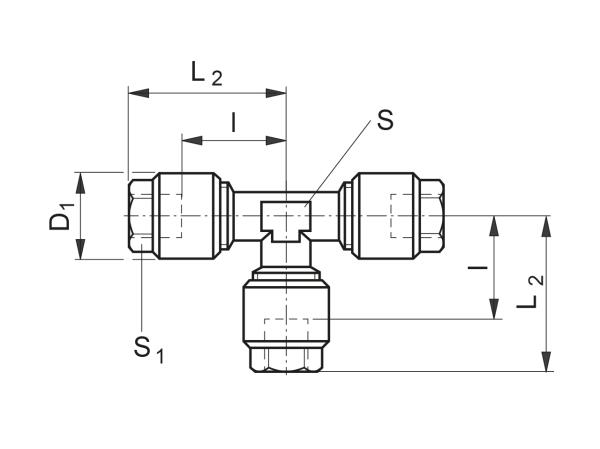 T-coupling for CU pipe - Lubrication system couplings - Murtfeldt GmbH Kunststoffe - Technische Zeichnung 1