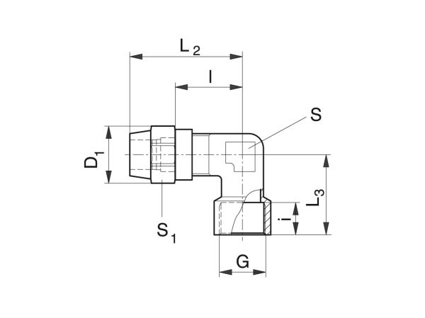 Angled screwed-in coupling for CU pipe - Lubrication system couplings - Murtfeldt GmbH Kunststoffe - Technische Zeichnung 1