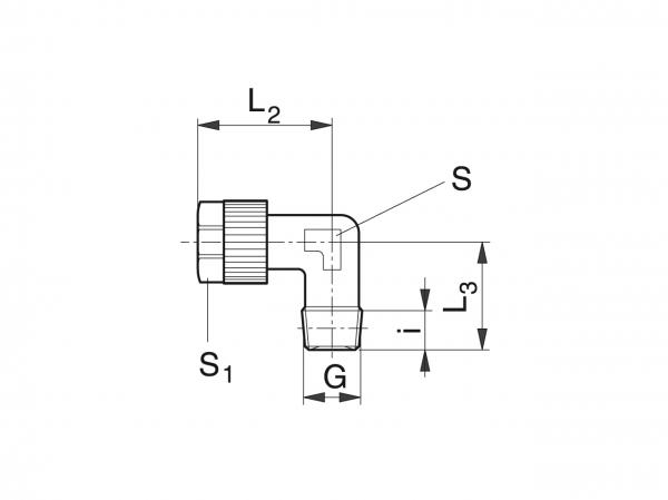 Raccordo avvitabile angolare per flessibile - Sistemi di lubrificazione per raccordi a vite - Murtfeldt GmbH Kunststoffe - Technische Zeichnung 1