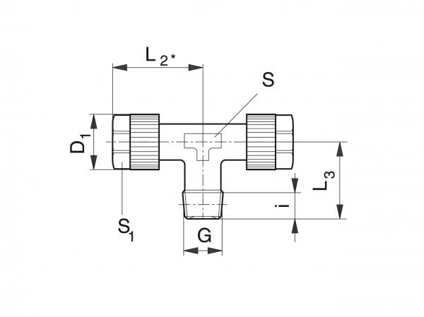 T-couplings for hose - Lubrication system couplings - Murtfeldt GmbH Kunststoffe - Technische Zeichnung 1