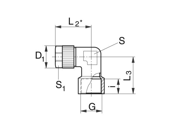 Angled screwed-on coupling for hose - Lubrication system couplings - Murtfeldt GmbH Kunststoffe - Technische Zeichnung 1