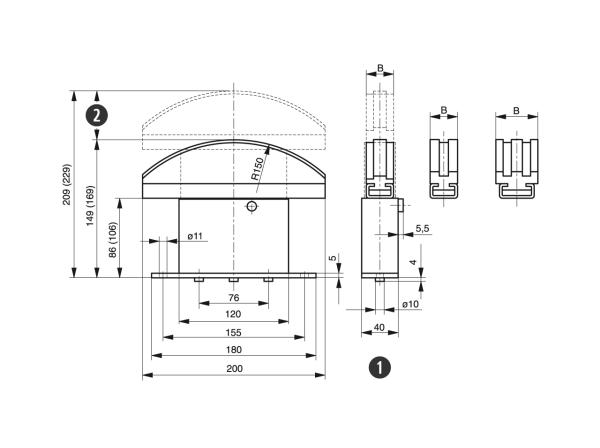 Spann-Box® tamaño 2 con perfil de arco - Tensores de cadena para cadenas de rodillos - Murtfeldt GmbH Kunststoffe - Technische Zeichnung 1