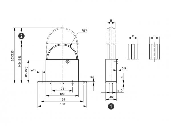 Spann-Box® gr.2 con profilo semi-circolare - Tendicatena per catene a rulli - Murtfeldt GmbH Kunststoffe - Technische Zeichnung 1
