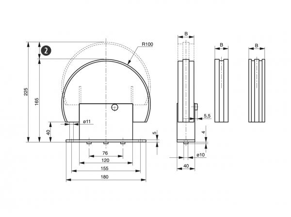 Spann-Box® gr.2 con profilo di rinvio a 180° - Tendicatena per catene a rulli - Murtfeldt GmbH Kunststoffe - Technische Zeichnung 1