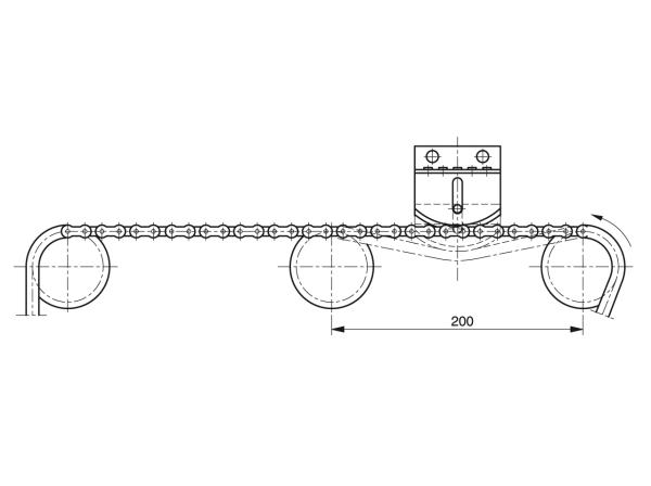 Minitenditore con profilo ad arco - Tendicatena per catene a rulli - Murtfeldt GmbH Kunststoffe - Technische Zeichnung 2